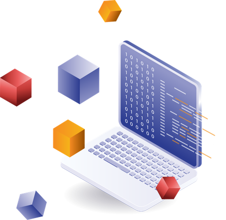 Blockchain technology with computer programming language  Illustration