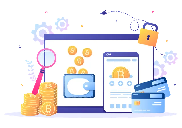 Cryptocurrency Wallet App On Mobile Of Blockchain Technology Bitcoin Money Market Altcoins Or Finance Exchange With Credit Card In Flat Vector Illustration イラスト