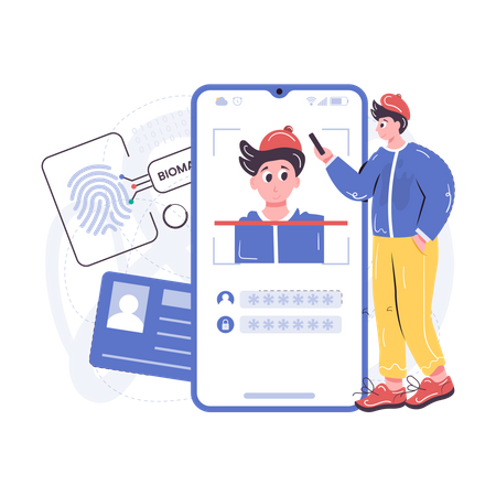 Blockchain-Wallet mit biometrischen  Illustration