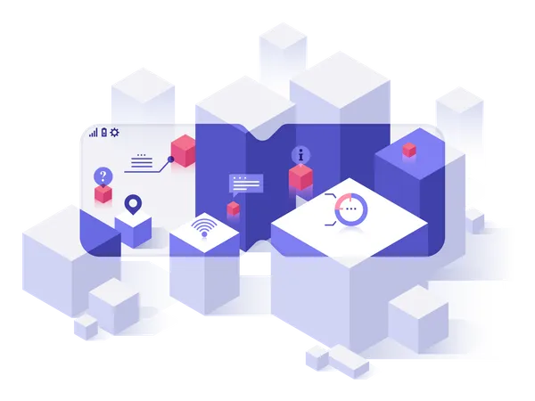Blocks or cubes seen with VR software Illustration