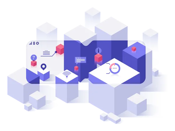 Blocks or cubes seen with VR software  Illustration