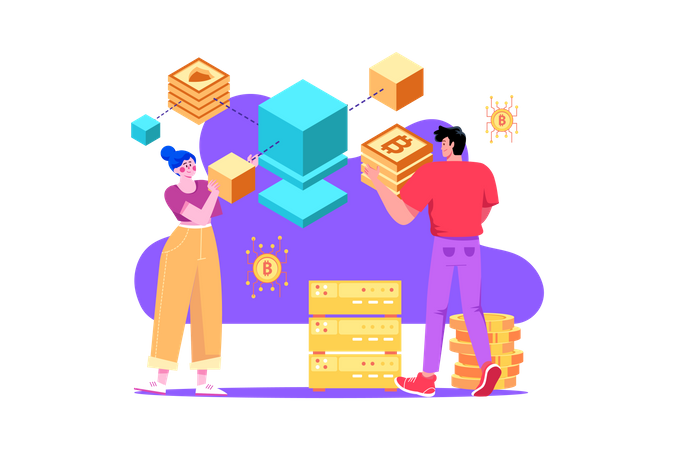 Blocs de connexion dans la technologie blockchain  Illustration