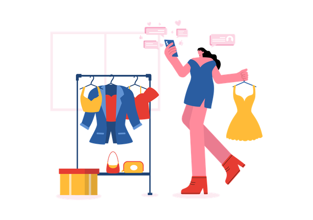 Blog de garota fazendo roupas  Ilustração