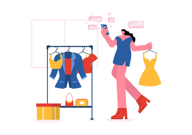 Blog de garota fazendo roupas  Ilustração