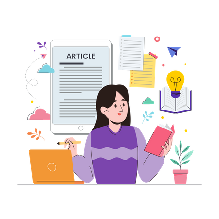 Blog writer working on article  Illustration