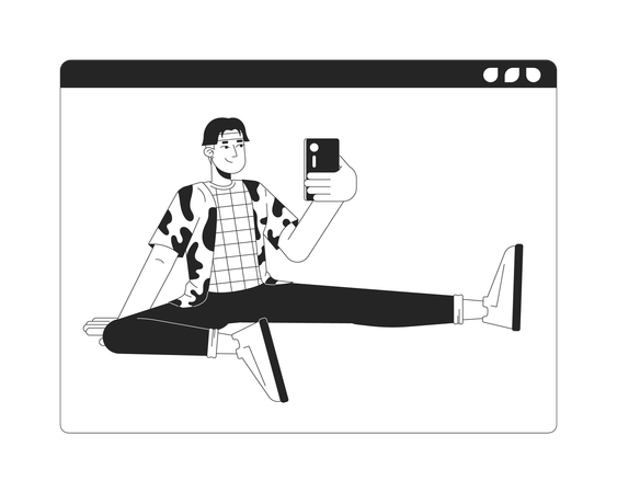 Blogger hombre asiático con teléfono inteligente en línea  Ilustración