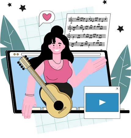 Blogger cantando música en línea  Ilustración