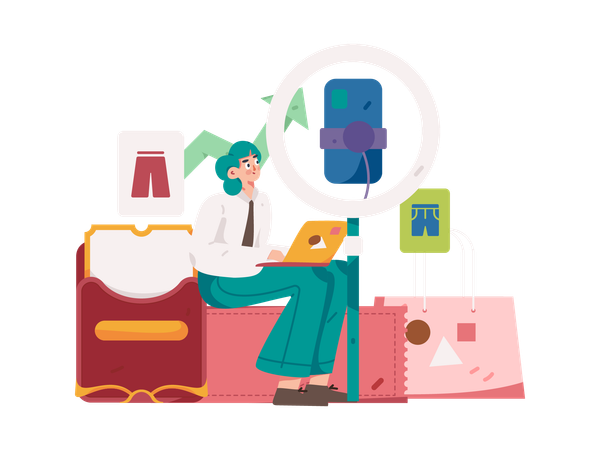 Blogger creando vídeo  Illustration