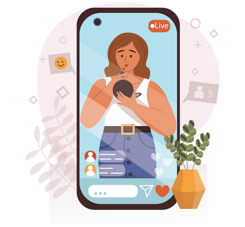 Blogger dando reseña de productos cosméticos  Ilustración