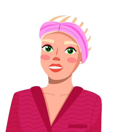 Blogger de belleza femenina con diadema rosa y albornoz rojo  Ilustración