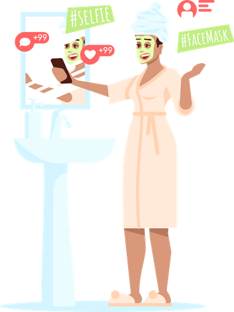 Blogger de belleza haciendo selfie  Ilustración