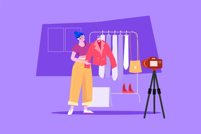 Blogger de moda femenina mostrando su armario  Ilustración