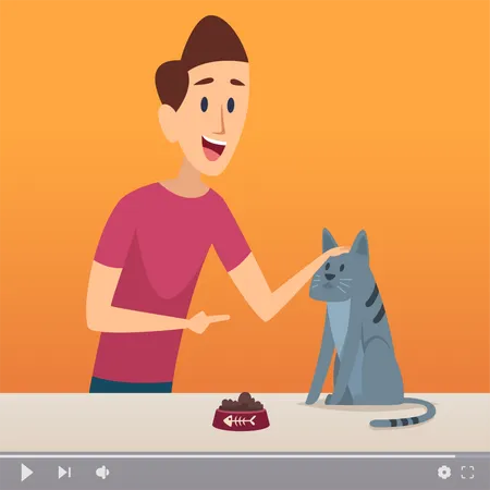 Blogueira fazendo vídeo com gato  Ilustração