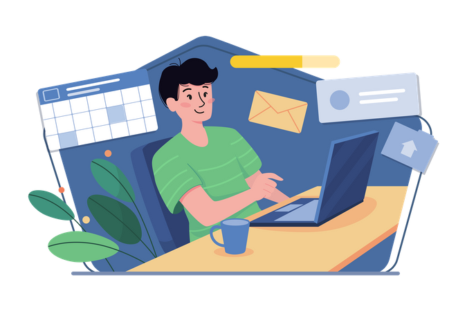 Blogger haciendo gestión de contenidos  Ilustración