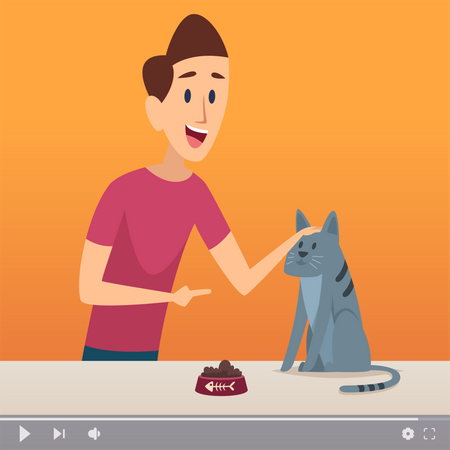Blogger making video with cat  Illustration