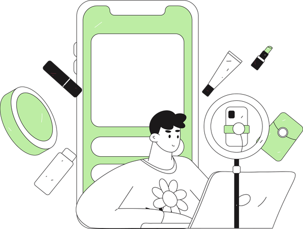 Blogger masculino creando vídeo móvil  Illustration