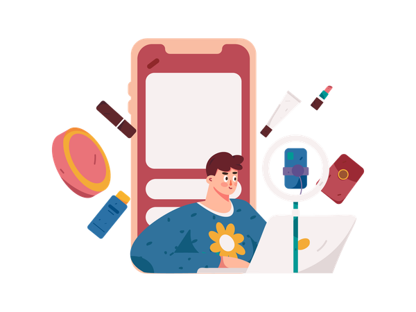 Blogger masculino creando vídeo móvil  Illustration