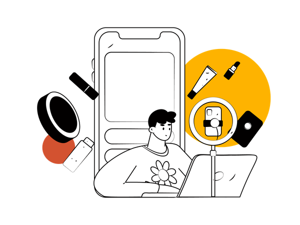 Blogger masculino creando vídeo móvil  Illustration