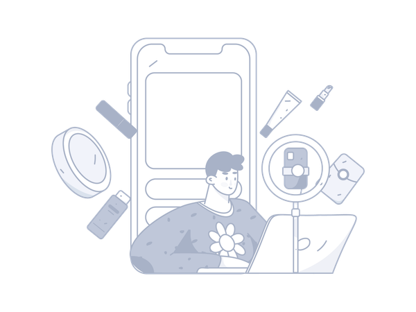 Blogger masculino creando vídeo móvil  Illustration
