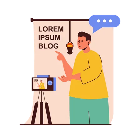 Video de grabación de blogger masculino  Ilustración