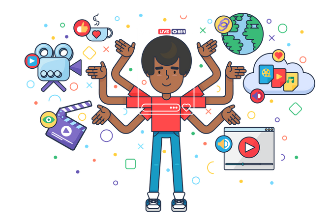 Blogger masculino transmitindo nas redes sociais  Ilustração