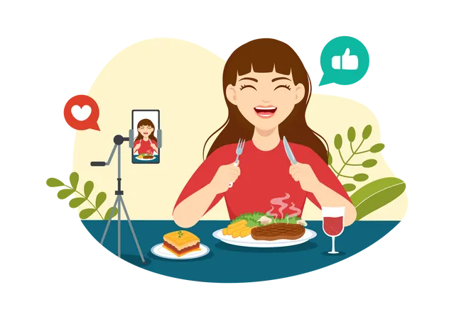 Food Blogger Vector Illustration With Influencer Review And Share It On The Blog In Flat Cartoon Hand Drawn Landing Page Background Templates Illustration