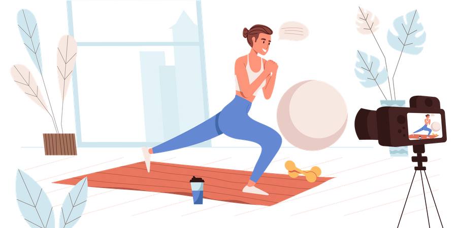 Blogger recording workout at home Illustration