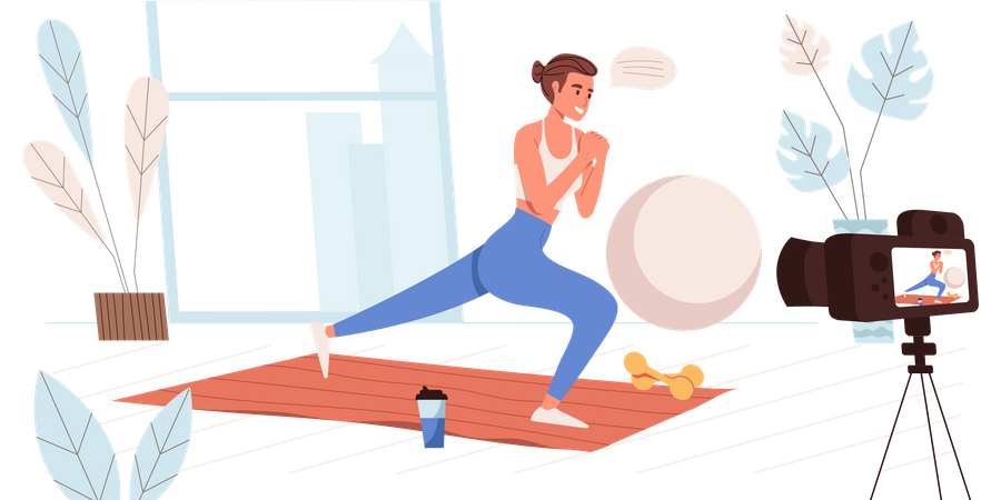 Blogger recording workout at home  Illustration