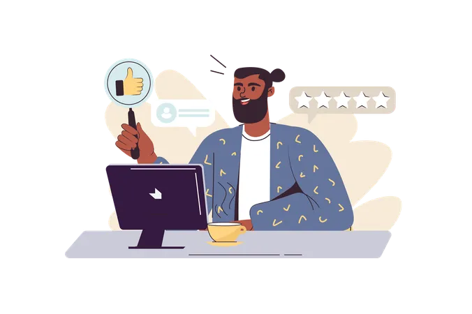 Blogger reviews feedback of his subscribers  Illustration