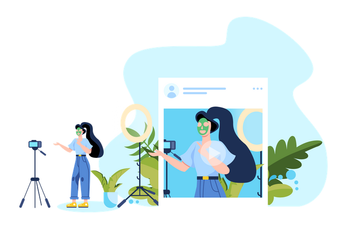 Blogger trabajando en vídeo  Ilustración