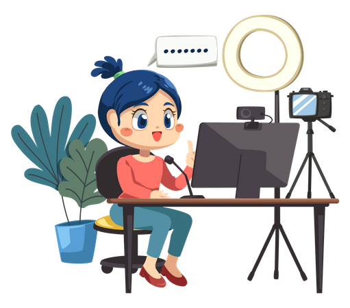 Blogger woman use laptop  Illustration