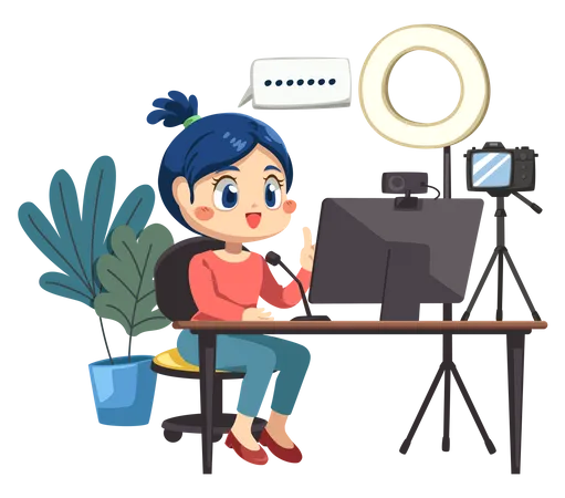 Blogger woman use laptop  Illustration