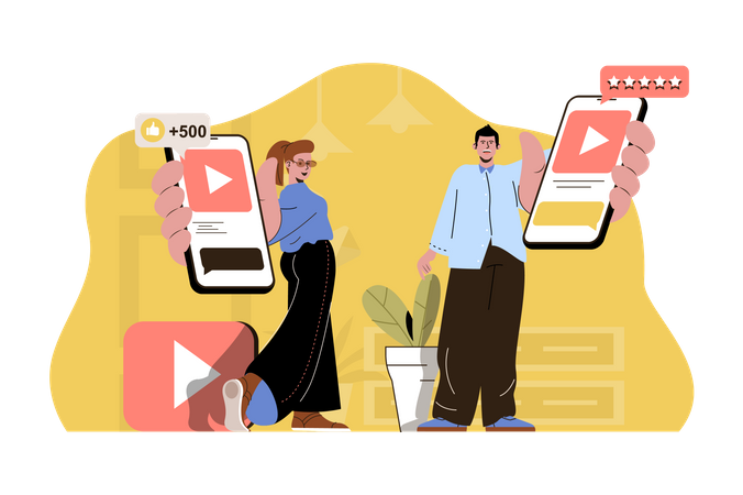 Bloggers advertising on social media platform  일러스트레이션