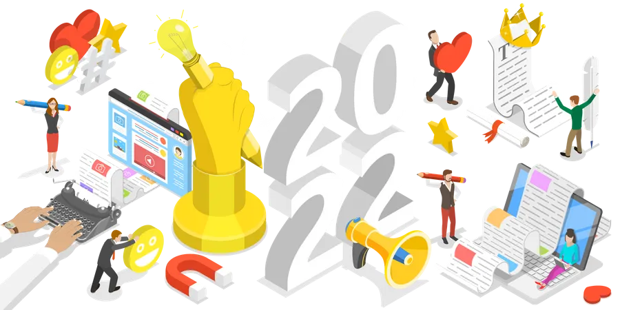 3 D Isometric Flat Vector Conceptual Illustration Of New Year Blogging Trends Commercial Blog Posting Illustration