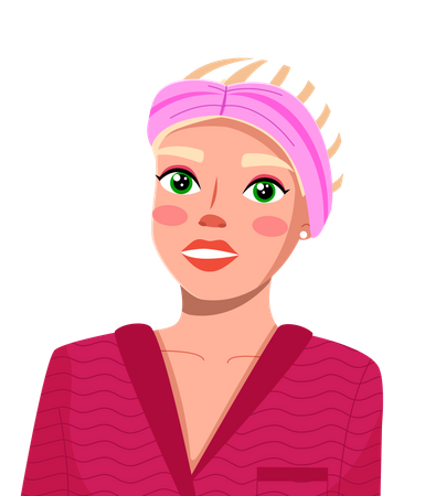 Blogueira de beleza feminina usando bandana rosa e roupão vermelho  Ilustração