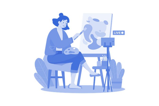 A blogueira feminina faz um desenho na tela  Ilustração