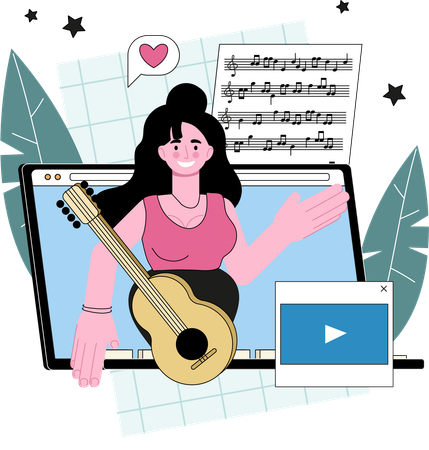 Un blogueur chante de la musique en ligne  Illustration