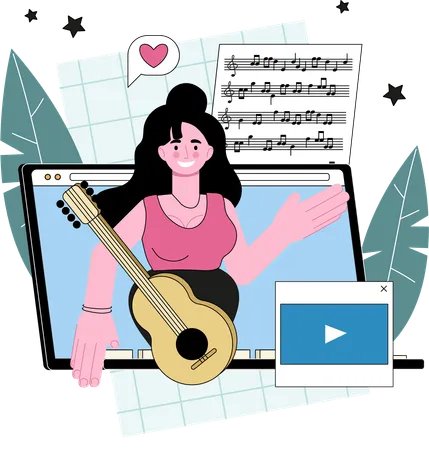 Un blogueur chante de la musique en ligne  Illustration