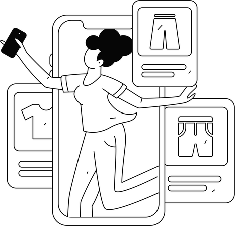 Blogueuse de mode féminine essayant des vêtements  Illustration