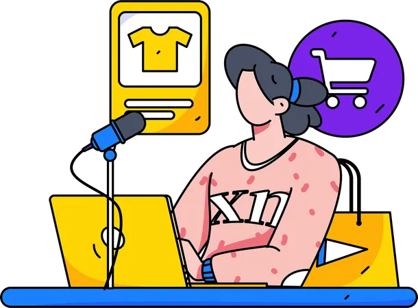 Une blogueuse de mode enregistre un podcast sur les vêtements  Illustration