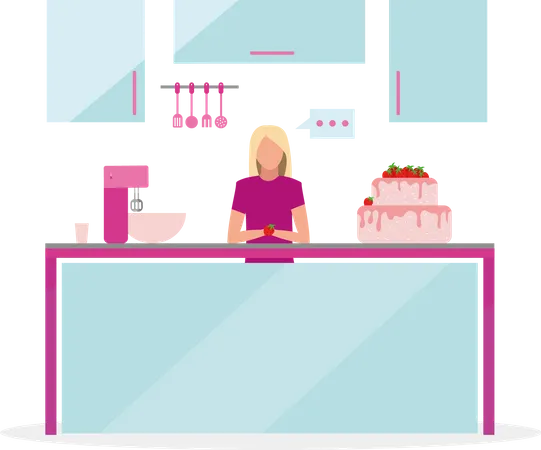 Blond woman broadcasting cooking show Illustration
