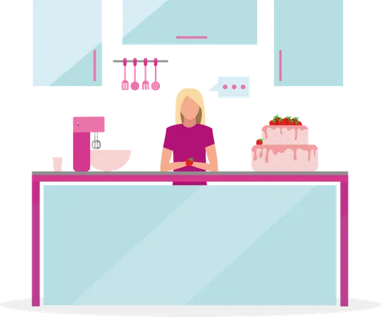 Blond woman broadcasting cooking show  Illustration