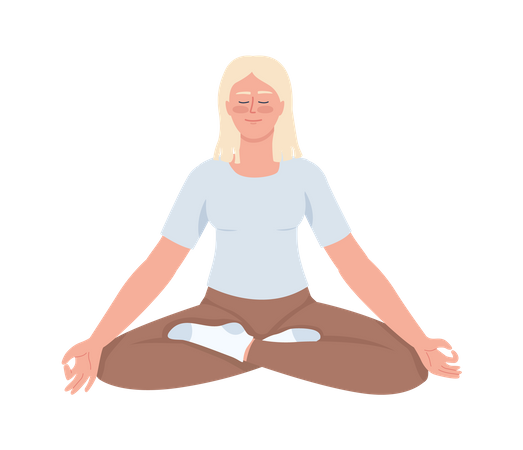 Blond young woman in comfortable clothes meditating  Illustration