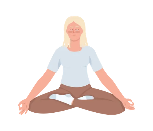 Blond Young Woman In Comfortable Clothes Meditating Semi Flat Color Vector Character Editable Figure Full Body Person On White Simple Cartoon Style Illustration For Web Graphic Design And Animation Illustration
