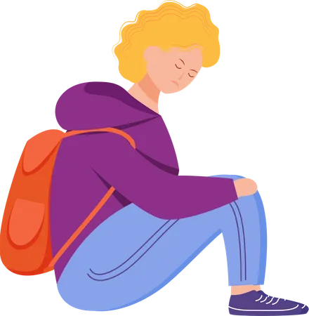 Blonde adolescent struggling with depression  Illustration