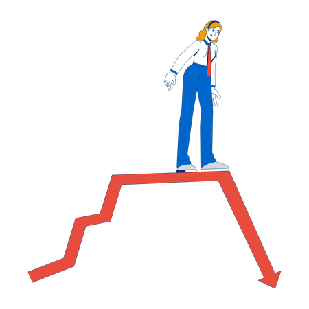 Blonde businesswoman on edge of financial collapse  Illustration