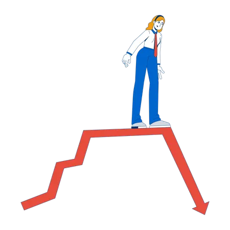 Blonde businesswoman on edge of financial collapse  Illustration