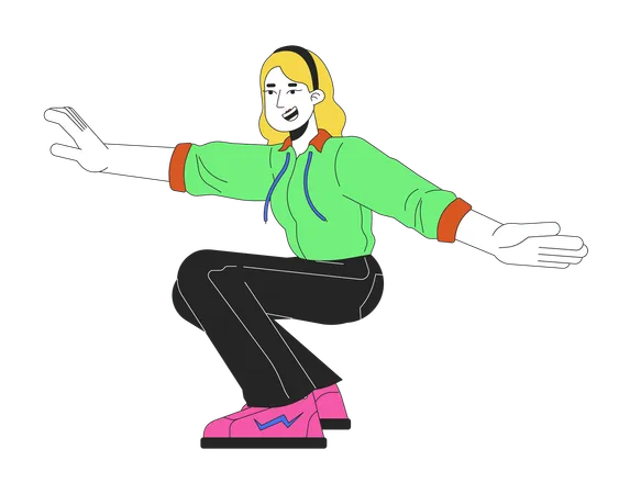 Blonde Caucasian Female Hip Hop Performer 2 D Linear Cartoon Character Squatting Girl European Dancing Isolated Line Vector Person White Background Nostalgia Memories Color Flat Spot Illustration イラスト
