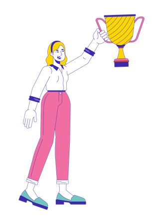 Blonde caucasian woman raising up cup  Illustration