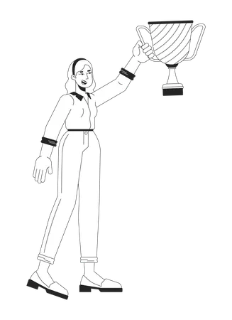 Blonde caucasian woman raising up cup  Illustration